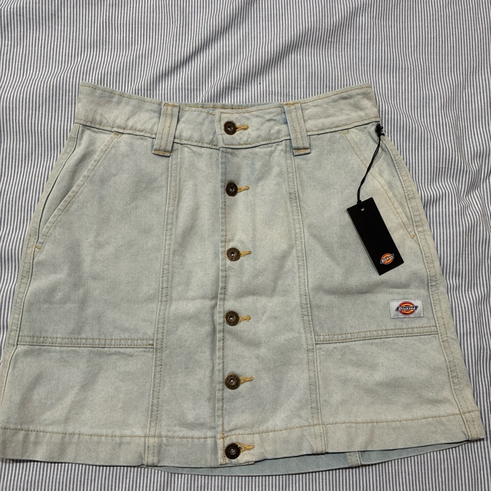 Dickies Madison button up denim mini skirt in light blue NWT Medium